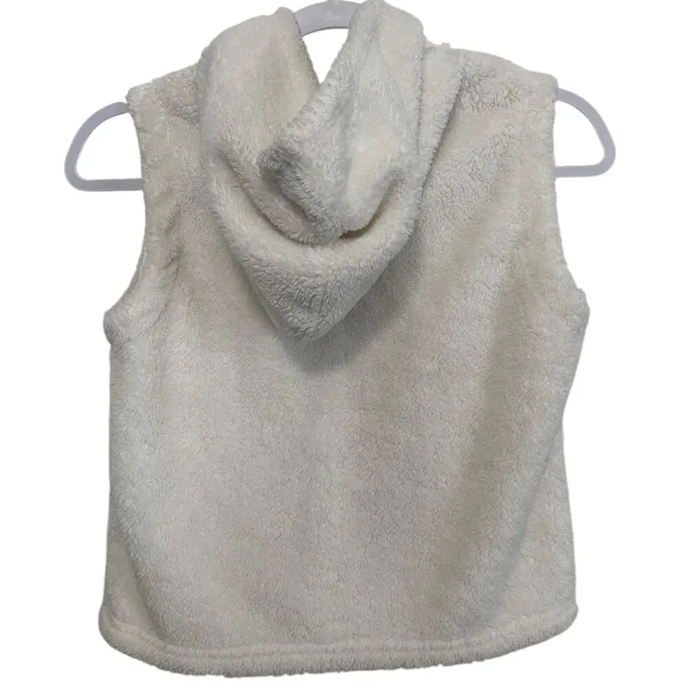 Gymboree Fleece Hoodie Vest Girls L 10-12 White Lined Front Zip Up Open Pockets